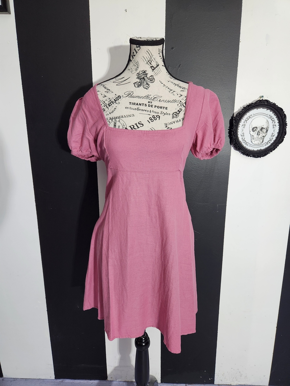 Dolls Kill Mauve-Pink Square Neck Puff Sleeve Mini Dress